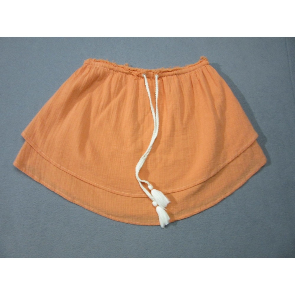Free People Skirt Womens XS Orange Gauze Mini Layered Tassel Tie Waist Boho
